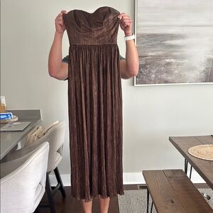 Dress the Population Brown Ruched Strapless Sundress